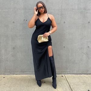 Local European Black Raw Edge Satin Cami Dress- Medium